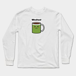 Woohoo! | Coffee | Charging | Low Battery | Cute Kawaii | White Long Sleeve T-Shirt